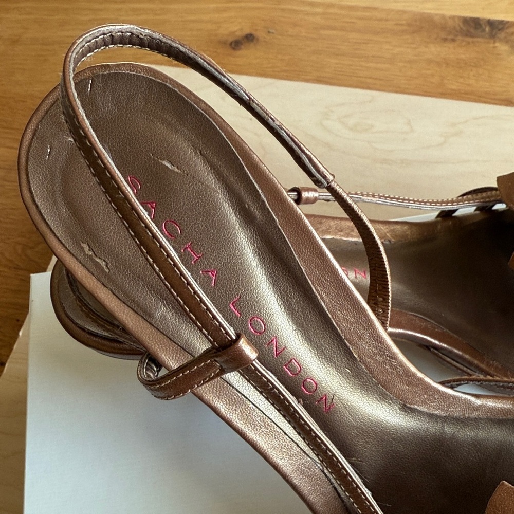 Sacha London Bronze Strappy Heels with Rose Detail - Picture 3 of 16